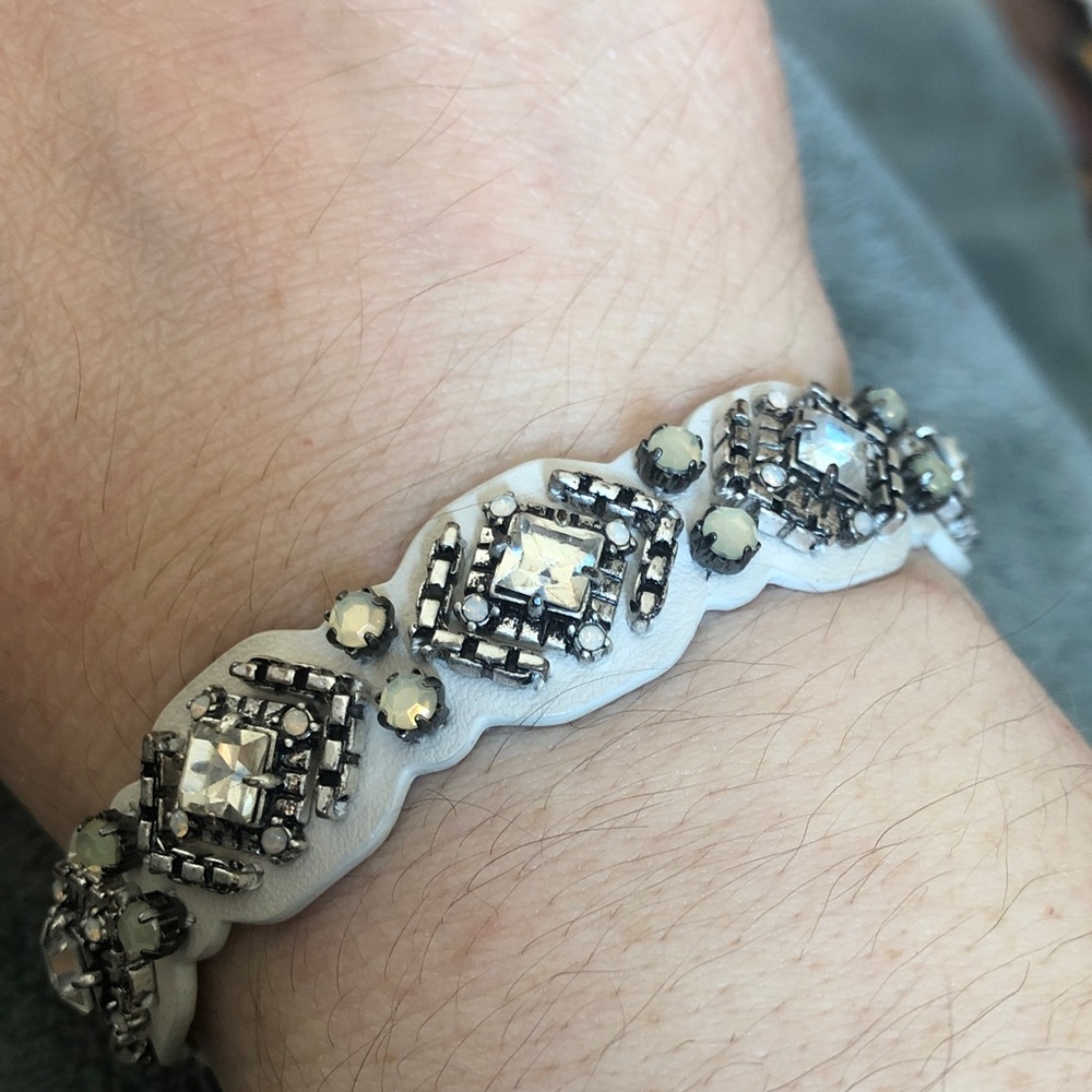 Stella & Dot White and Silver Leather-LikeAdjustable Bracelet